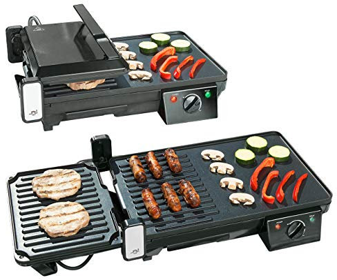 Rosenstein & Söhne Grill: Elektrischer 2in1-Tischgrill mit Kontaktgrill, Grillplatte, 2.000 Watt (Elektrischer Grill, Camping, Grillpfanne)