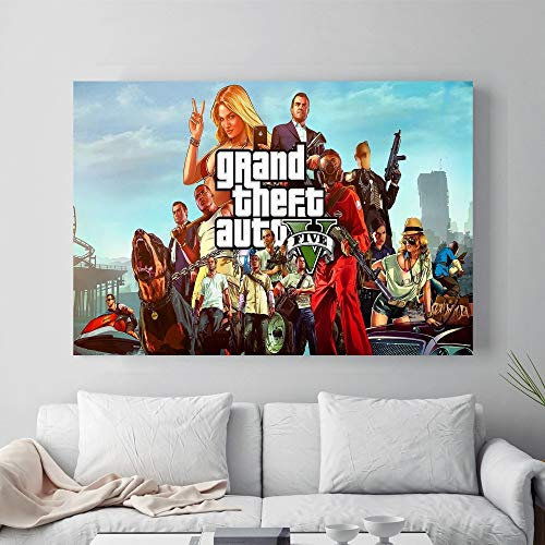 yhyxll GTA 5 Leinwand Kunstdruck Malerei Poster Wandbilder Für Raumdekoration Wohnkultur Kein Rahmen Bild 60x90 cm