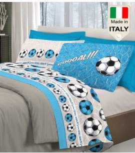 Completo Lenzuola Letto Napoli Juve Milan Inter Squadre Calcio Pallone : Colore - Azzurro, Misura - Singolo