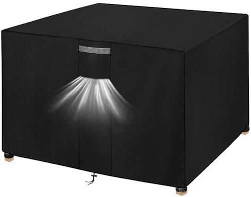 Dokon Funda para Muebles de Jardín Impermeable Funda Protectora Mesa Exterior con Salidas de Aire, Anti Viento, Anti UV, Tela Oxford 420D Cubierta Muebles Terraza, Cuadrada (125x125x74cm) - Negro