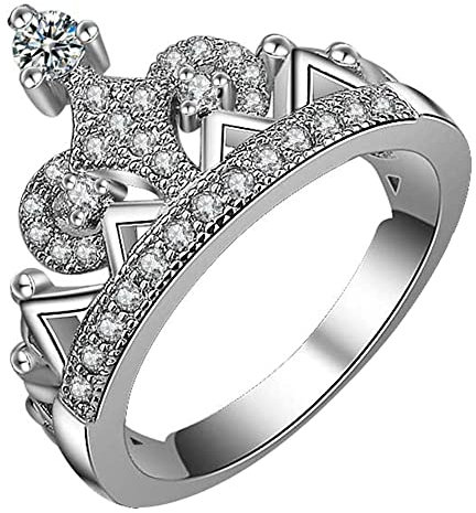 Onefeart Platiniert Ring Für Damen Zirkonia geschmackvoll Lady-Stil Prinzessin Tiara Krone Hochzeitsband Weißes Gold Größe 54 (17.2)