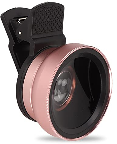 Telefonlins, 2 i 1 Universal Cellphone Lens HD Professional Universal Clip 0,45X Vidvinkel 12,5X Makroobjektiv för 13, 12, 11, Xs, Xr,8 7 6s Plus(Rose guld)