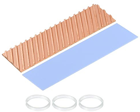 sourcing map Copper Heatsink 70x20x2mm with Thermal Pad and Rubber Ring for M.2 SSD Module, PC, Laptop Cooler 1 Set