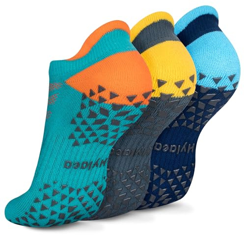 Hylaea Womens & Mens Non Slip Gripper Socks with Cushion for Yoga Pilates Barre Home Hospital Socks Dark Blue Green Small Medium