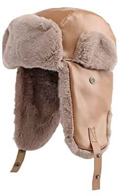 Ruicheng Fliegermützen Kunstleder Trappermütze Damen Herren Warme Ohrenschutz Mütze Outdoor Winddicht Schnee Fellmütze (Braun)