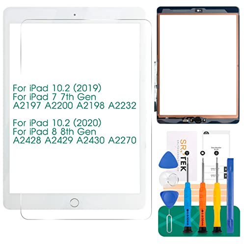 Para iPad 7 7ª generación pantalla táctil para iPad 8 8ª generación reemplazo de pantalla para 10.2 2019 2020 digitalizador A2197 A2200 A2198 A2232 A2428 A2429 A2270 A2430 (con botón de inicio,blanco)
