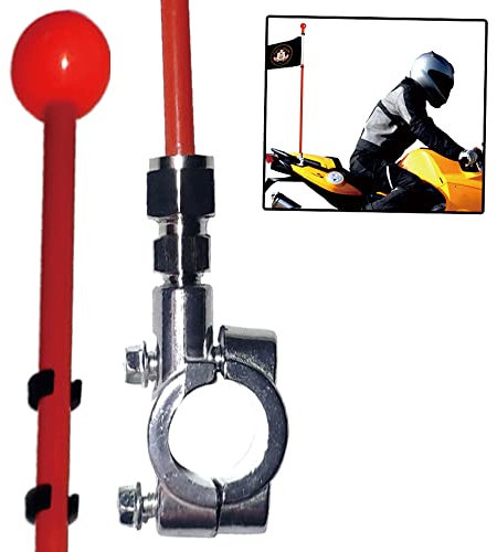 Mástil de bandera de fibra de vidrio resistente de 2 pies para motocicleta con dos soportes de bandera que sujetan la instalación de tuberías de 22 mm