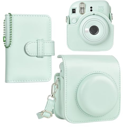 HIYQIN Housse pour Instax Mini 12, Étui pour Appareil Photo en Cuir PU de qualité supérieure avec bandoulière et Mini Album Photo pour Films instantanés de 3 Pouces (Vert Pur)