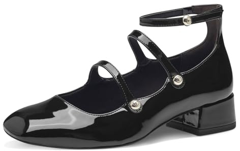 Tamaris Damen Pumps mit Riemchen Vegan Blockabsatz; Black/schwarz; 38