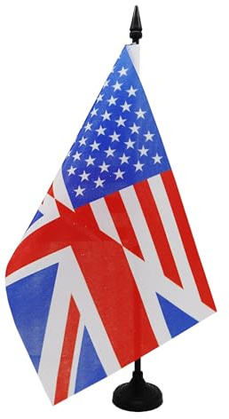 AZ FLAG USA UK Friendship Table Flag 21x14 cm 100D Polyester Plastic Base | Indoor use friendly 6x8 in desk flag stitched finish with reinforced edges with plastic pole