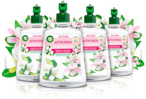 Airwick Active Fresh Deodorante per Ambienti, 4 Ricariche per Diffusore Spray Automatico senza Gas alla fragranza Bouque di Gelsomini 228ml, Profumatore Ambienti Neutralizza Odori 24/7