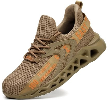 IYVW FZ311 Chaussures de sécurité Homme Femmes Légèr Respirantes Embout Acier Protection Chaussures de Travail Antidérapante Unisexes Marron 49 EU