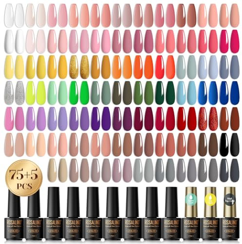 ROSALIND UV Nagellack Set, 80 Stück Mini Gel Nagellack Shellac Nagellack Weiß Rosa Nackt Orange Gelb Farbgel Gelnägel für Nagelstudio Design Starter Maniküre Geschenkset