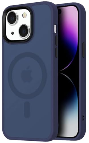 Mixroom - Cover Custodia Bumper Opaco per iPhone 13 Compatibile con MagSafe Accessori Cerchio Magnetico Integrato Retro Semitrasparente Bordo Morbido in TPU Silicone Blu Scuro