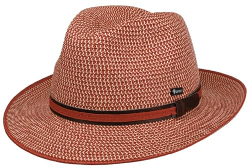 Lipodo Carignano Bogart Hat Straw Fedora Paper Leather Trim Multicolor Made in Italy Men Summer Nature-red M (56-57 cm)