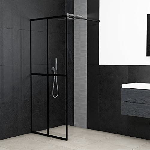 ShCuShan Mampara de ducha con marco de rejilla cuadrada negra, panel de vidrio transparente de seguridad endurecido, mampara de baño, mampara de ducha de vidrio templado transparente, 80 x 195 cm