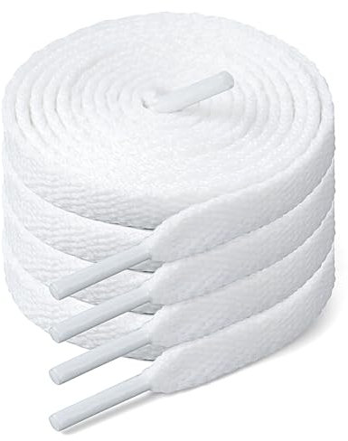 AiQInu Platta skosnören för sneakers 2 par, vit snörning 8 mm bred för sneakers, vita skosnören längd 120 cm, ersättningssnören för sneakers, sportskor, Vitt och blått, 120