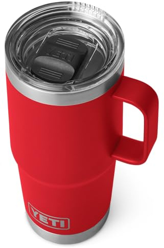 YETI Rambler 20 oz (591 ml) Travel Mug, Rescue Red | Stainless Steel Travel Coffee Mug, Leak-Resistant Stronghold Lid, Insulated Coffee Cup Keeps Drinks Hot or Cold