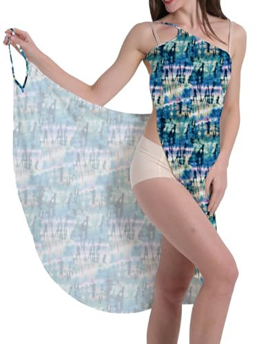 Damen Strandkleider Sommer Sarong Pareo mit Spaghetti-Träger Blickdichter Wickelrock Strandrock Modedruck Strandtuch Badeanzug Wickeltuch Bikini Cover Up Beachwear Strand Cover Up für Frauen P XXL