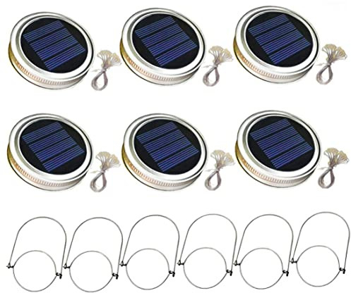 SMELEYOU Solar Bottle Lights Solar Mason Jar Lid Light with 2m String Lights Handle 20 LEDs Hanging Lantern Lamp Replacement Solar Light Top for Garden Decoration White Light 6PCS