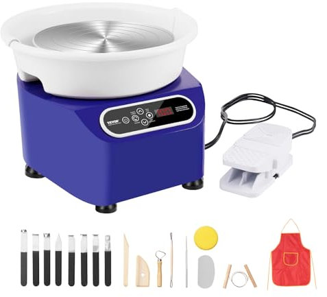 VEVOR Töpferscheibe, 25 cm Töpferformmaschine, 350 W elektrische Töpferscheibe mit Pedal & LCD-Touchscreen, Direktantrieb-Keramikscheibe mit Formwerkzeugen für Heimwerker-Kunsthandwerk, Blau