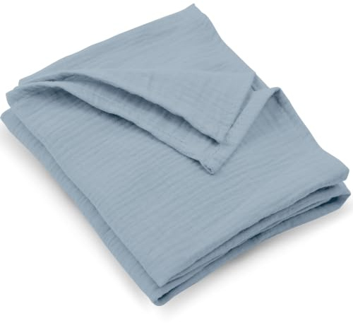 PinkZebra Babydecke Musselin 120 x 120 cm, weiche Baby Ganzjahresdecke aus 100% Bio-Baumwolle, Öko-Tex Tuch, Pucktuch, Jeans
