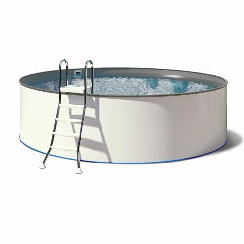 Stahlwandpool rund Komplettset Ø 2,50 x 1,20 m Folie grau 0,80 mm Aufgestellt Teileingelassen Eingelassen (Aufgestellt, Bronze-Set)