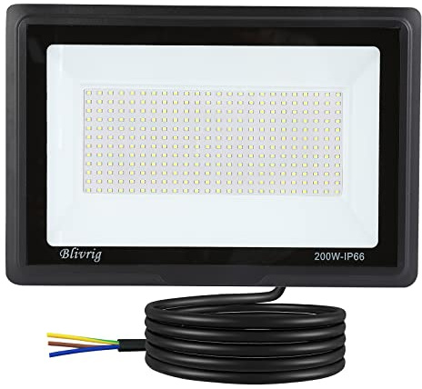 Blivrig LED Strahler Außen 200W, LED Scheiwerfer 3000K Warmweiß 20000LM | IP66 Wasserdicht, 120° Abstrahlwinkel, 288 LEDs Superhell, Energieeffizient für Gärten, Hof, Garage, Lager, Hinterhof