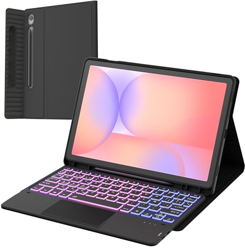 Funda con teclado para Samsung Galaxy Tab S10 Lite S10 FE 2025 S9 FE 10.9/S9 11: Teclado retroiluminado de 3 zonas y 7 colore con trackpad - Desmontable QWERTY Español Ñ Teclados para Galaxy S10Lite
