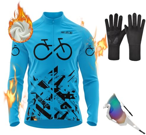 Herren Winter Fahrradtrikot Langarm Thermo Funktions Radtrikot Warm Fleece, Langarm Fahrrad Shirt, Herren Radtrikot, Fahrradbekleidung Radshirt für Männer, MTB Thermo Trikot