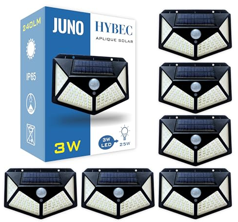HYBEC Foco LED solar con detector de movimiento para exterior y jardín – Lámpara solar para iluminación exterior (pack de 6)
