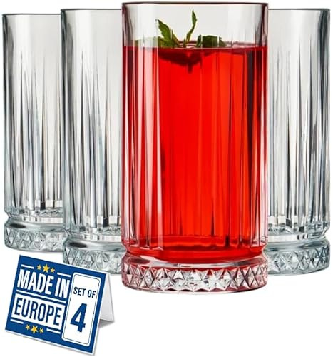 Luxus Longdrinkgläser 4 er Set 365ml 100% BLEI FREI Wassergläser Spülmaschinenfest, Trinkgläser, Highball Gläser, Longdrink Gläser für Mojito, Caipirinha, Wasserglas, Cocktailgläser, Coktailgläser
