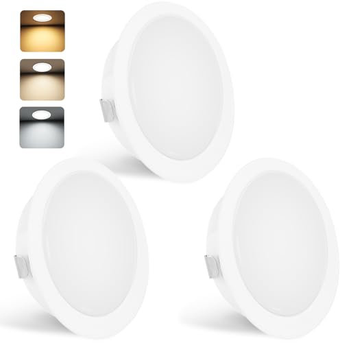 YindaLux Set 3 Faretti LED da Incasso per Cartongesso 230V 3W, Bianco, 3000K-6000K, 15mm Ultrapiatto, 300LM Foro 55-58mm, IP44 LED Soffitto
