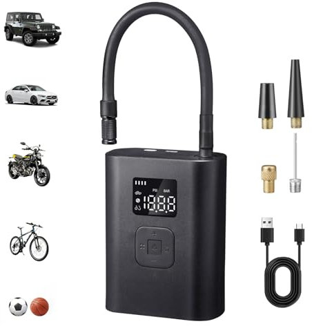 Tyre Inflator Portable Air Compressor, 150 PSI Power Electric Tire Pump (schwarz)