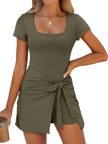 Caracilia Women Summer Short Sleeve Romper Mini Dresses Built in Shorts