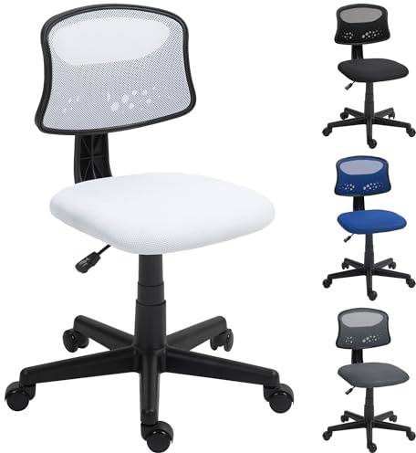 HOMCOM Silla de Oficina Ergonómica sin Brazos Silla de Escritorio Giratoria con Respaldo de Malla Transpirable Altura Ajustable Silla de Despacho Carga 120 kg Blanco
