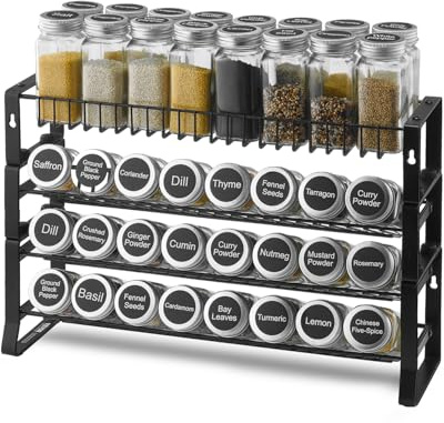 VEVOR Organizador de Especias Desmontable para Armario, Apilable con 4 Lazos, Tarros de Especias para Encimera, Despensa y Armario, Carga 10 kg, Resistente y Duradero, 401 x 116 x 271 mm, Negro