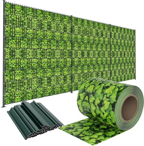 LZQ Bandes brise-vue en PVC extra épaisses, opaques, double fil avec 20 clips de fixation pour clôture de jardin ou balcon, 35 m x 19 cm, grandes feuilles