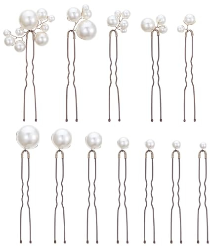 12 PCS Bridal Wedding Hair Pins, Bridal Hair Pearl Crystal Bobby Hairpin Wedding Accessories, Handmade Pearl Hair Accessories for Brides Women Girls (White)