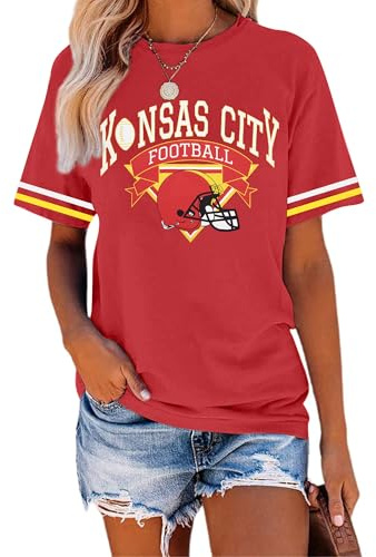 Football Shirts for Women Game Day Tshirt Football Team Fans Gift Tees Sport Season Short Sleeve Tops Red