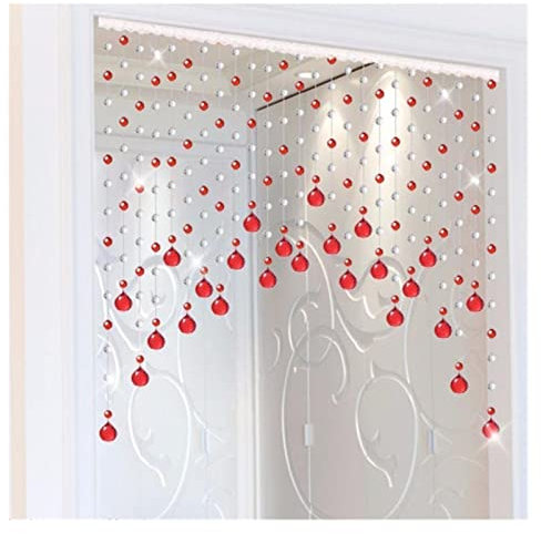 GBSONGJIN Bambusvorhang BalkontüR,Perlenvorhang BalkontüR Perle Kristall Trennvorhang Wohnzimmer Gang Schlafzimmer Tür Vorhang Dekoration Veranda Bildschirm Bad Hanging Hall Vorhänge(Red,1.1x0.7)
