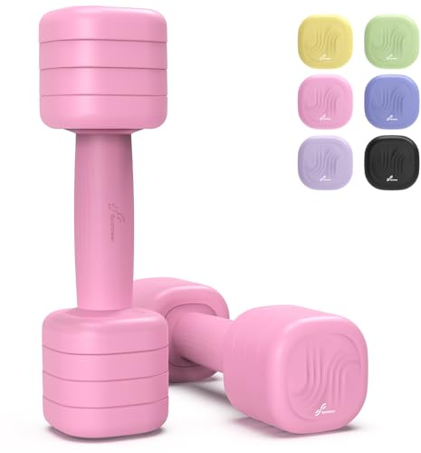 Sportneer Justerbara hantlar för kvinnor – korta hantlar 2 delar (vardera 1–2,5 kg) med halkfritt TPU-grepp, 4-i-1 hantelset för träningsutrustning hemma, hemmagym & styrketräning (rosa)