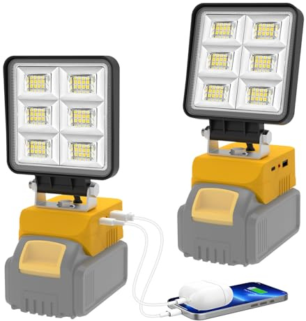 Foco LED para Batería Dewalt 18V (Sin Batería), NATPOW Luces de Trabajo Portátiles Recargables,48W 5200LM Foco Lámpara LED Recargable para Camping, Trabajo, Pesca, Emergencia(2 pack)