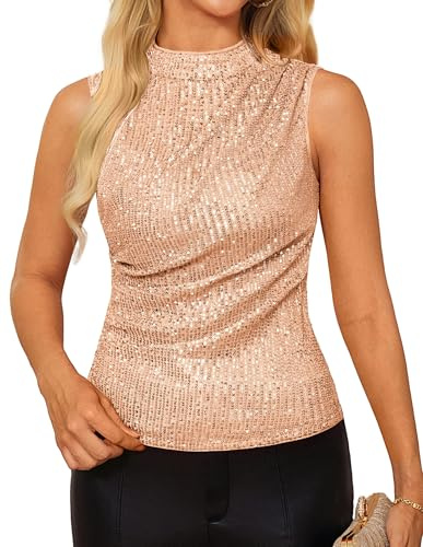 GRACE KARIN Damen Ärmelloses Pailletten Tank Top Elegant Neckholder Glitzer Bluse Slim Fit Party Cocktail Oberteile