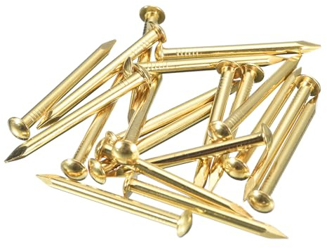 QUARKZMAN 15Pz Chiodi in Ottone 2.8x35mm(DxL) Chiodi per Quadri Muro Testa Rotonda Piccoli in Ottone Hardware per Progetti Fai da Te in Legno Scatole Decorative Casa, Tono Ottone