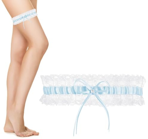 SHUBEIEUMI Liga Nupcial Azul, Ligas de Encaje Floral para Novia, 34cm -60CM con Elasticidad, Accesorio para Novias con Detalles Azules, Regali Addio al Nubilato