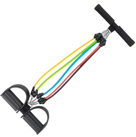 Fitness Band Sit Up - Widerstandsband Mit Pedal - 5 Tubes Elastische Zugseil Bauchtrainer Mit Griffstück - Multifunktions-Leg-Exerciser Für Fitness Abnehmen Training Yoga