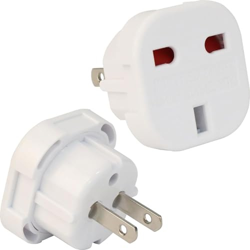 2 Pack UK to US Plug Adaptor, Thailand Travel Adapter, 3 Pin to 2 Pin USA Travel Adapter, Travel Adaptor from UK To USA, Thailand, Mexico, Canada, Colombia, White (Type A)