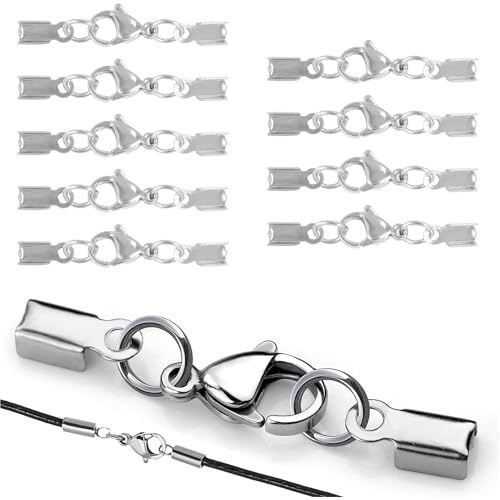 hankousi 10 Stück Kettenverschluss, Edelstahl Karabinerverschlüsse Schmuckherstellung Karabiner Kettenverlängerung für DIY Ketten Lederband Schmuck (Silber)