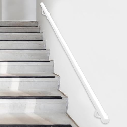 Rambarde d'escalier industrielle main courante en métal à montage mural pour marches intérieures et extérieures, Kit de support de main courante de rampe d'escalier ronde blanche 1ft-20ft(270cm)